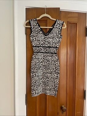 BcbgMaxAzria Sleeveless Leopard Print Sheath Dress - Black & Cream